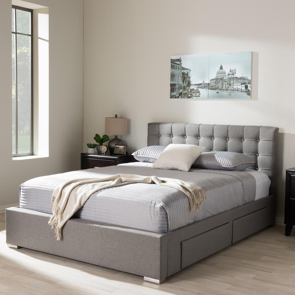 King Size Grey Fabric 4-drawer Storage Platform Bed. Picture 11
