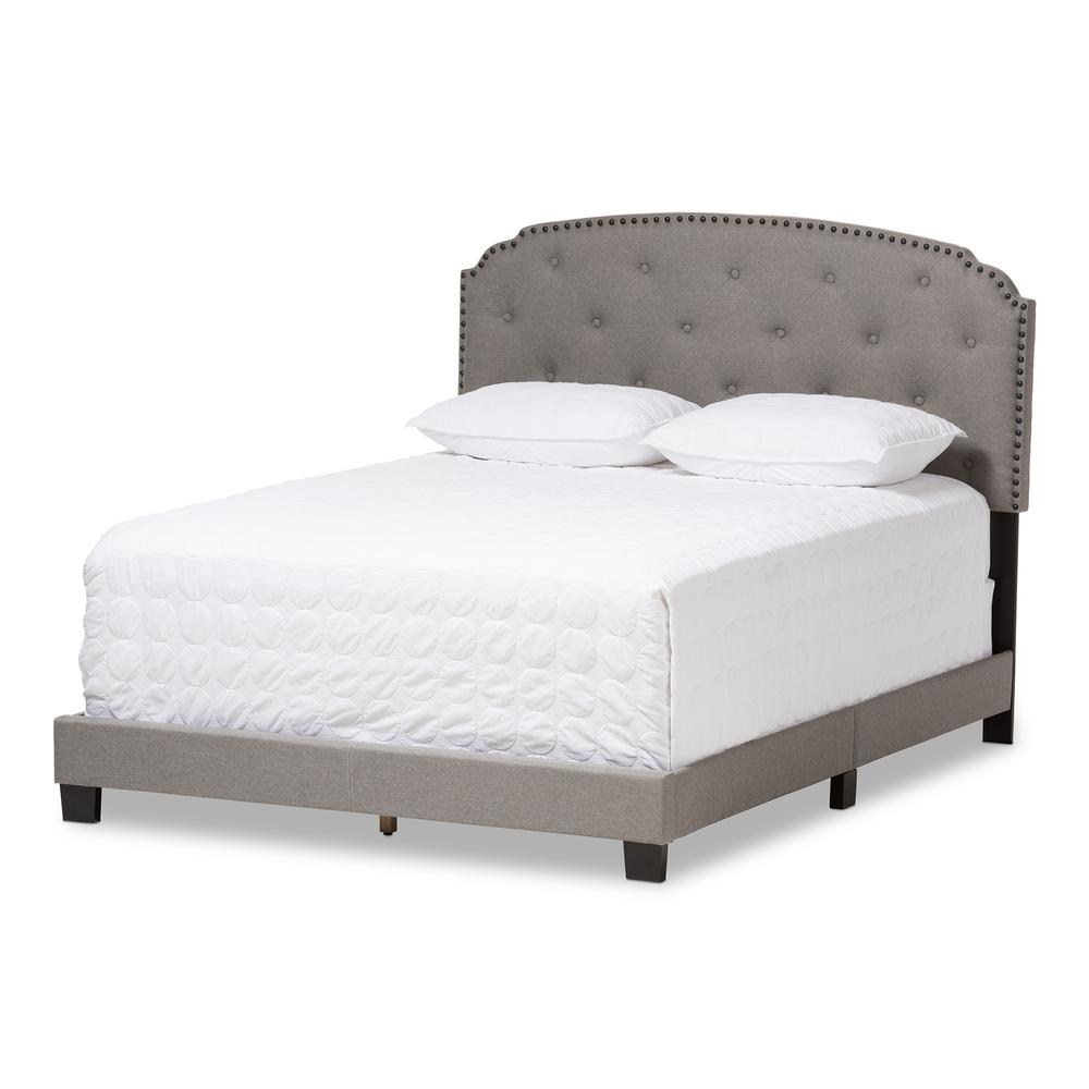 Lexi Modern and Contemporary Light Grey Fabric Upholstered Queen Size Bed. Picture 9