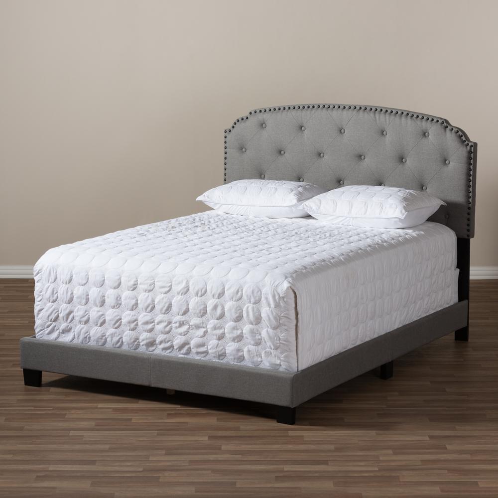 Lexi Modern and Contemporary Light Grey Fabric Upholstered Queen Size Bed. Picture 15