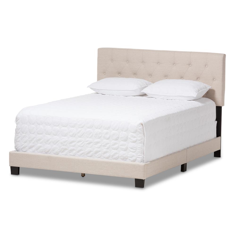 Cassandra Modern and Contemporary Light Beige Fabric Upholstered Queen Size Bed. Picture 9