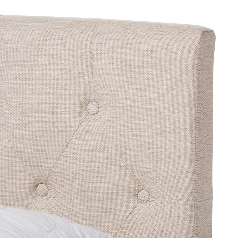 Cassandra Modern and Contemporary Light Beige Fabric Upholstered Queen Size Bed. Picture 12