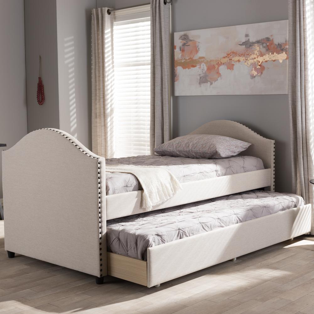 Beige Fabric Upholstered Daybed with Guest Trundle Bed. Picture 18