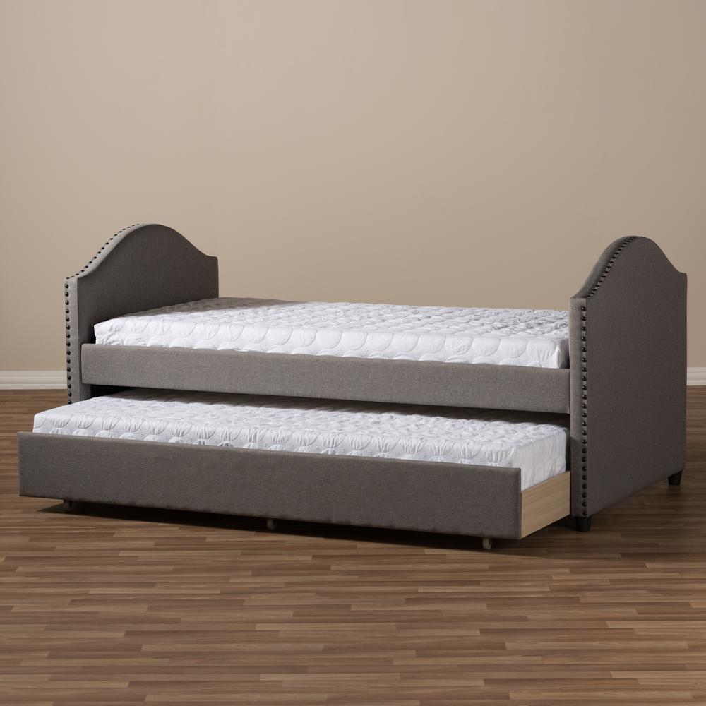 Grey Fabric Upholstered Daybed with Guest Trundle Bed. Picture 22