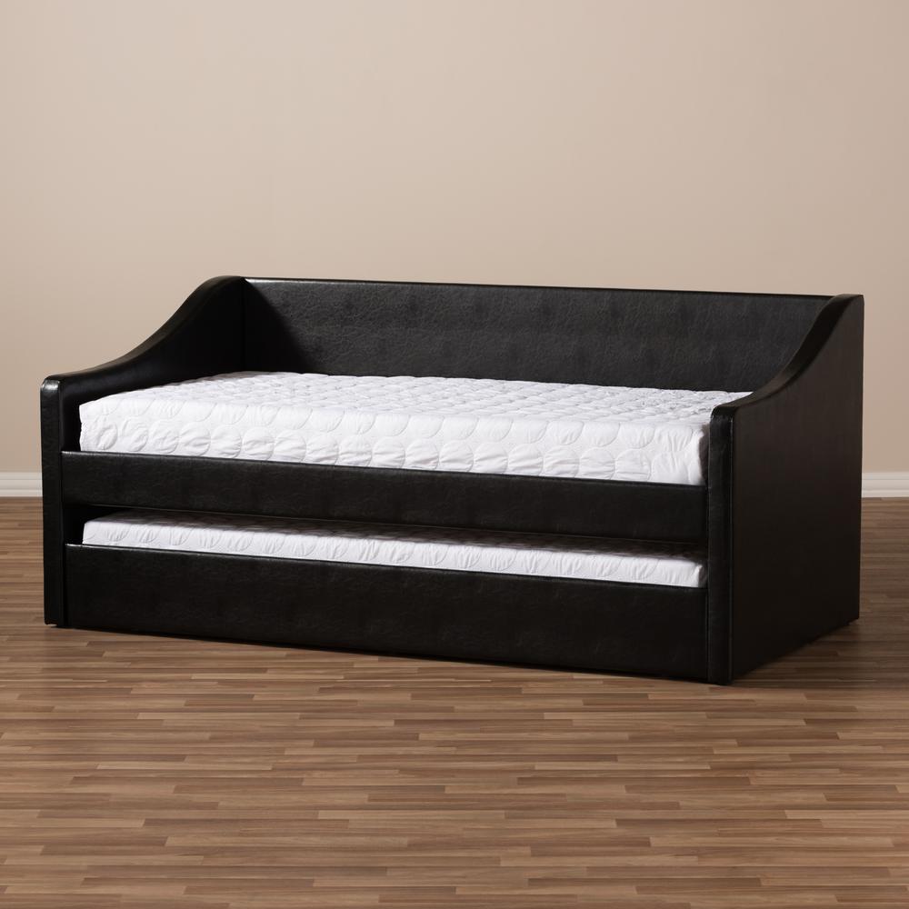 Barnstorm Modern and Contemporary Black Faux Leather Upholstered Daybed. Picture 21