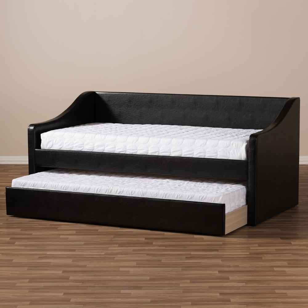 Barnstorm Modern and Contemporary Black Faux Leather Upholstered Daybed. Picture 22