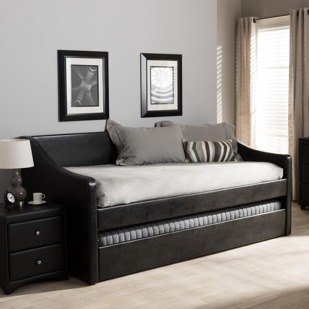Barnstorm Modern and Contemporary Black Faux Leather Upholstered Daybed. Picture 17
