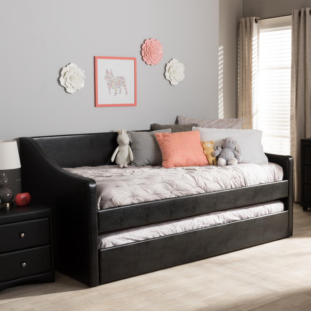 Barnstorm Modern and Contemporary Black Faux Leather Upholstered Daybed. Picture 19