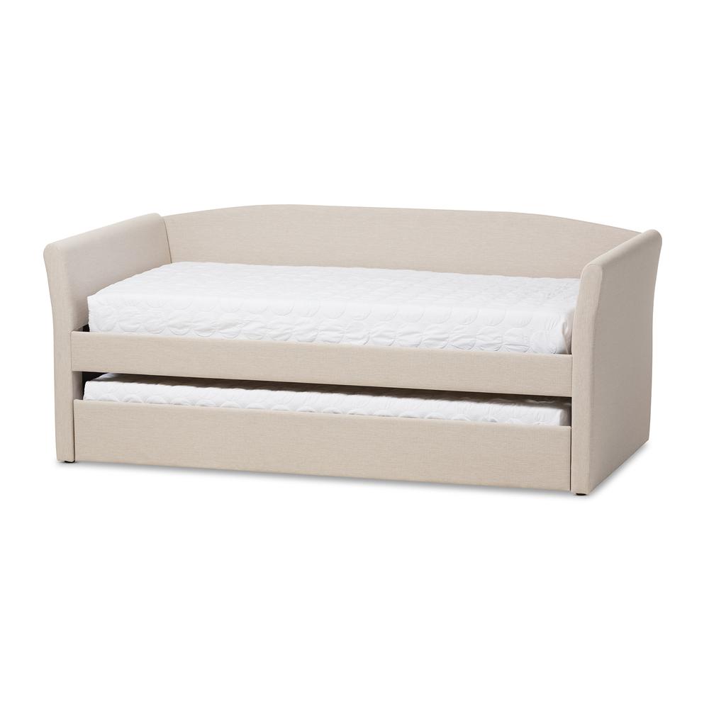 Beige Fabric Upholstered Daybed with Guest Trundle Bed. Picture 12