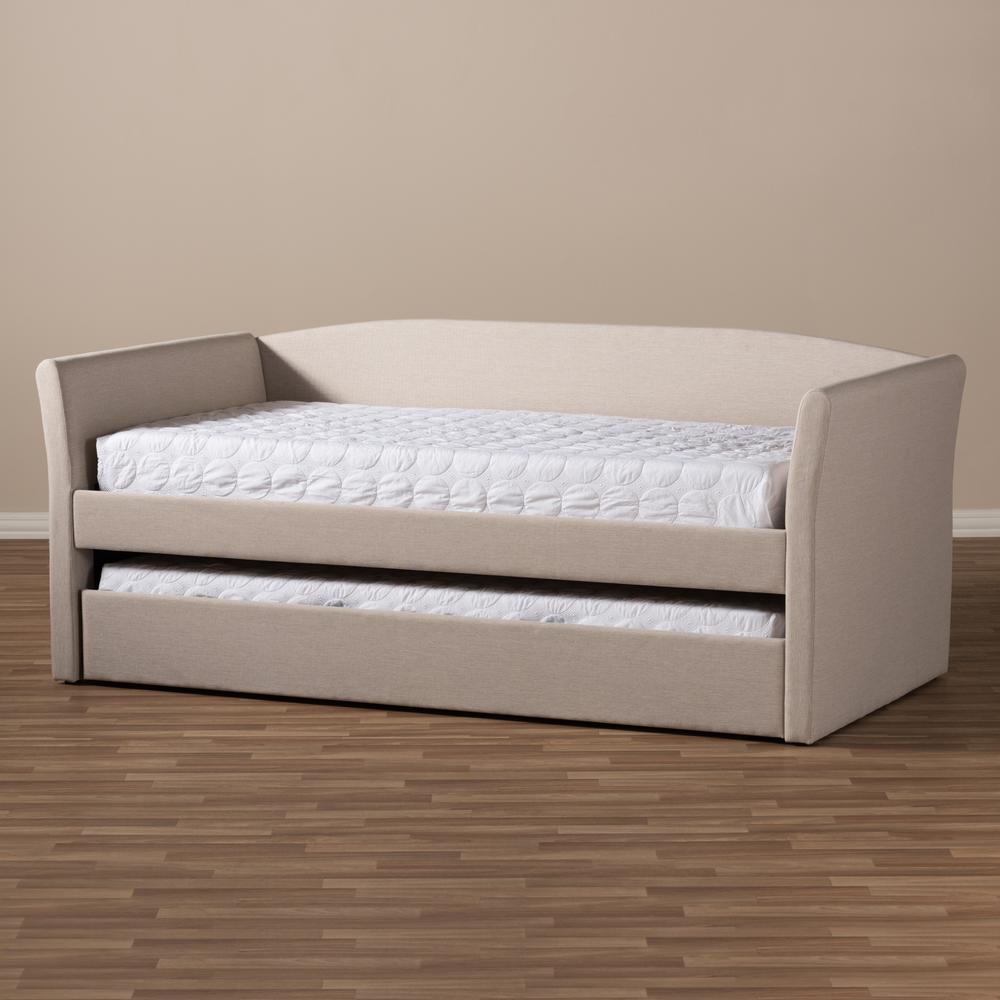 Beige Fabric Upholstered Daybed with Guest Trundle Bed. Picture 21