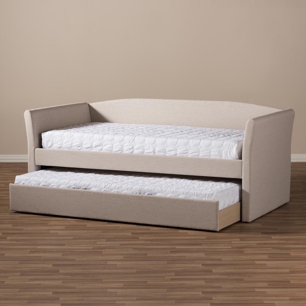 Beige Fabric Upholstered Daybed with Guest Trundle Bed. Picture 22