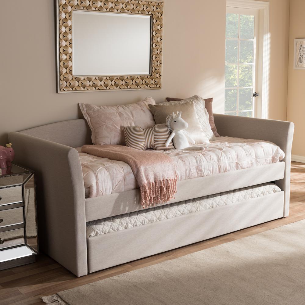 Beige Fabric Upholstered Daybed with Guest Trundle Bed. Picture 19