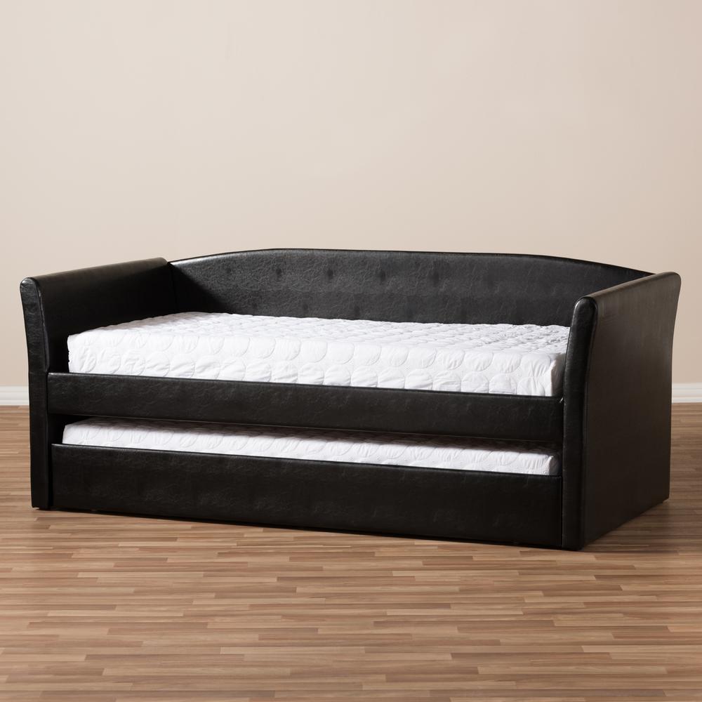 Camino Modern and Contemporary Black Faux Leather Upholstered Daybed. Picture 21