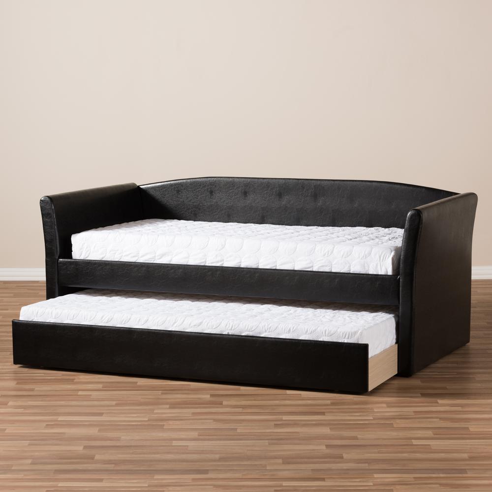 Camino Modern and Contemporary Black Faux Leather Upholstered Daybed. Picture 22