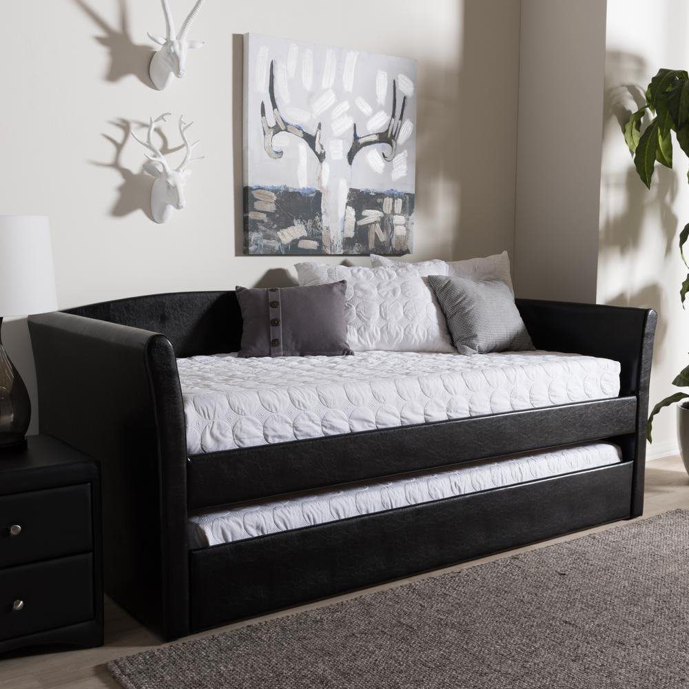 Camino Modern and Contemporary Black Faux Leather Upholstered Daybed. Picture 17