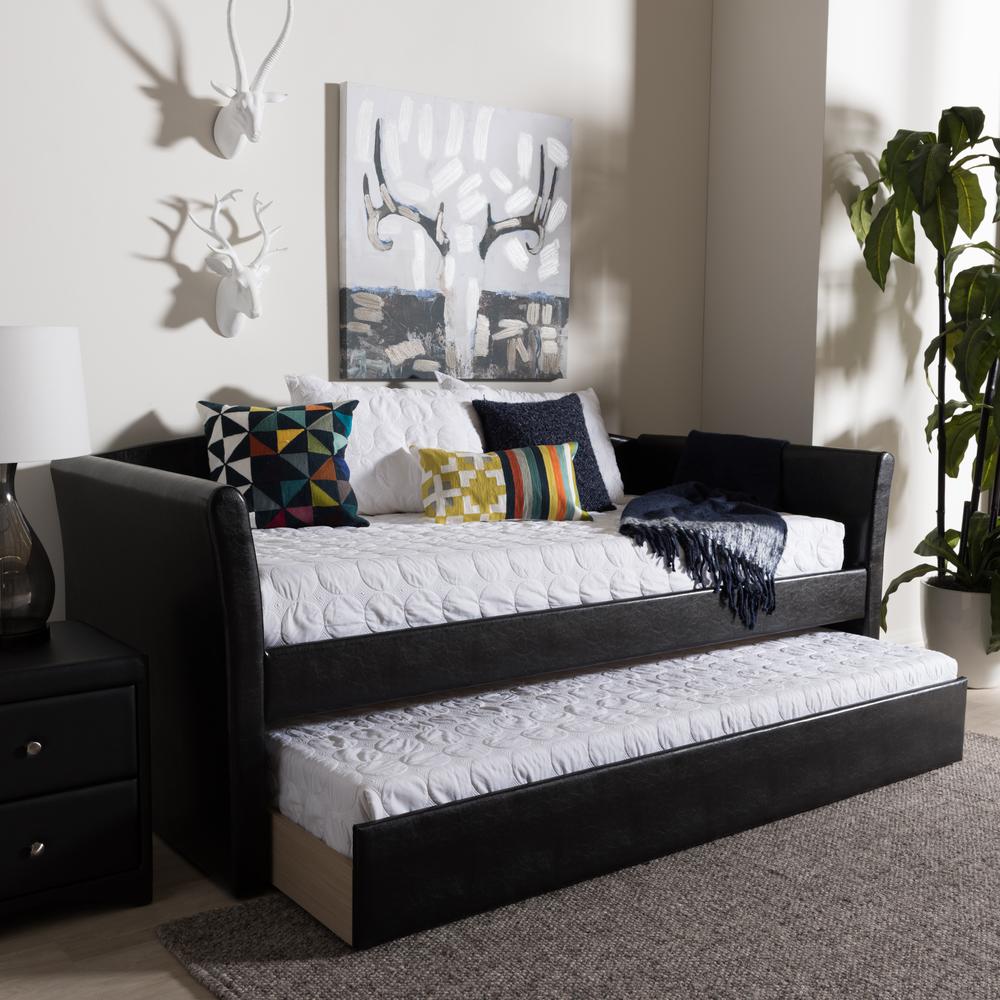 Camino Modern and Contemporary Black Faux Leather Upholstered Daybed. Picture 18
