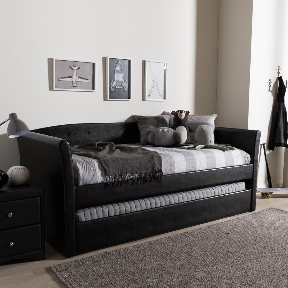 Camino Modern and Contemporary Black Faux Leather Upholstered Daybed. Picture 19
