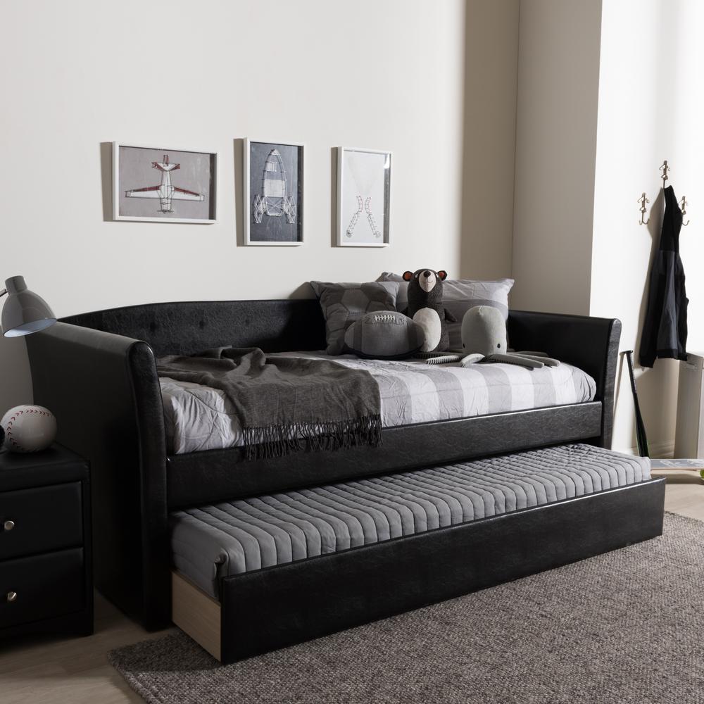 Camino Modern and Contemporary Black Faux Leather Upholstered Daybed. Picture 20