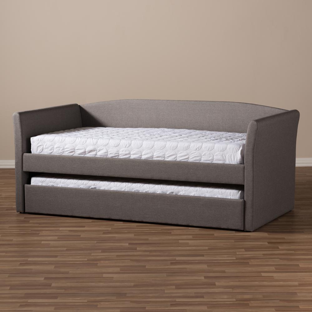 Grey Fabric Upholstered Daybed with Guest Trundle Bed. Picture 21