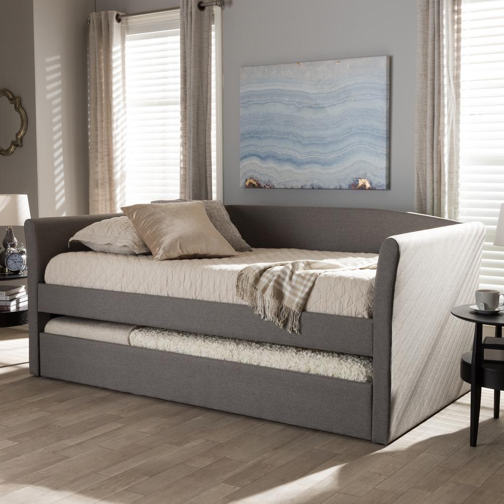 Grey Fabric Upholstered Daybed with Guest Trundle Bed. Picture 17