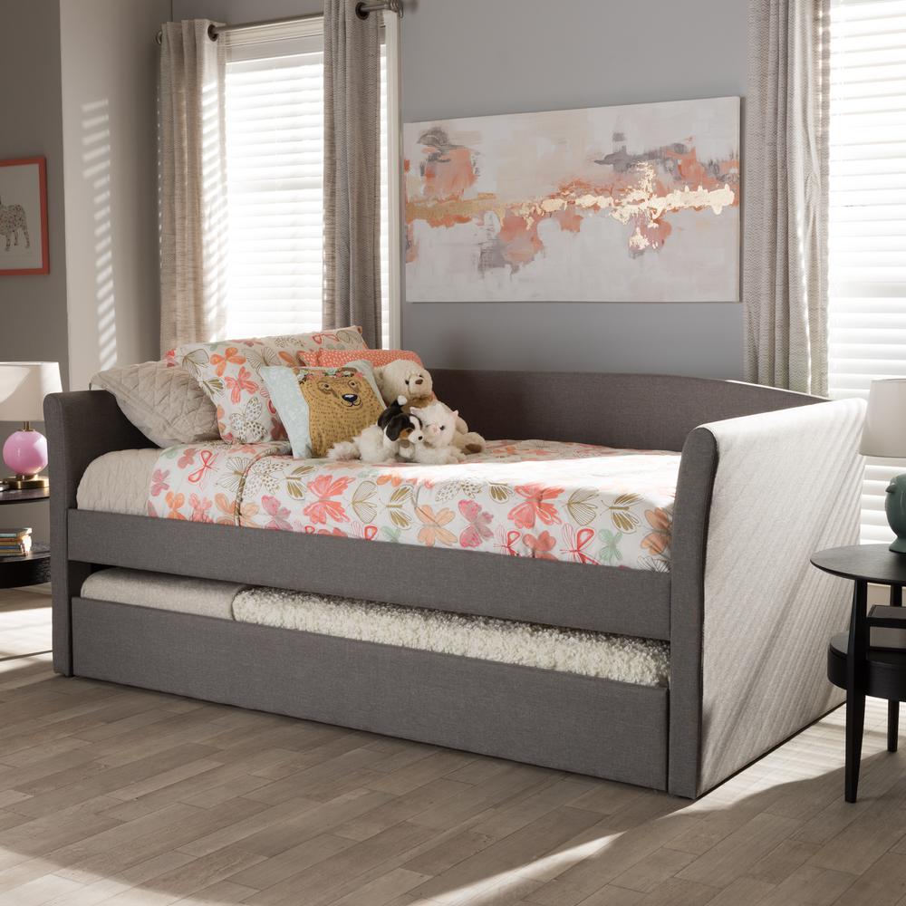Grey Fabric Upholstered Daybed with Guest Trundle Bed. Picture 19