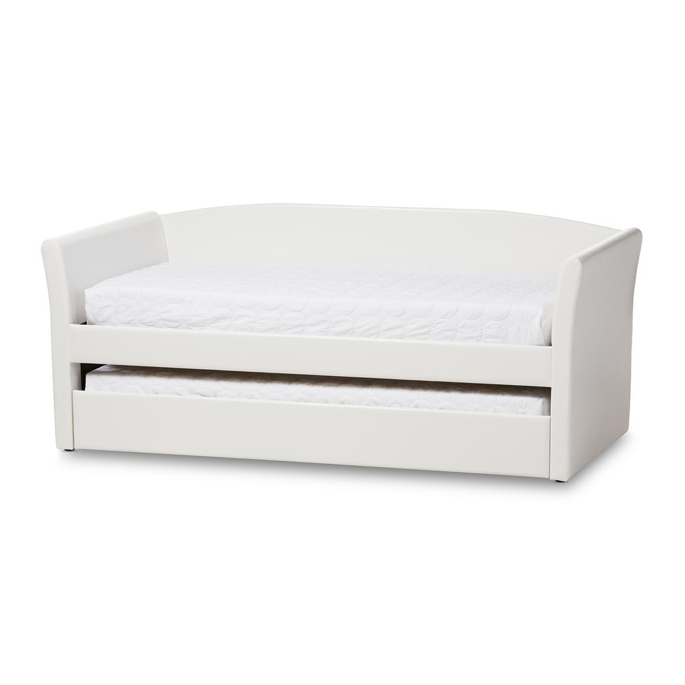 Camino Modern and Contemporary White Faux Leather Upholstered Daybed. Picture 6