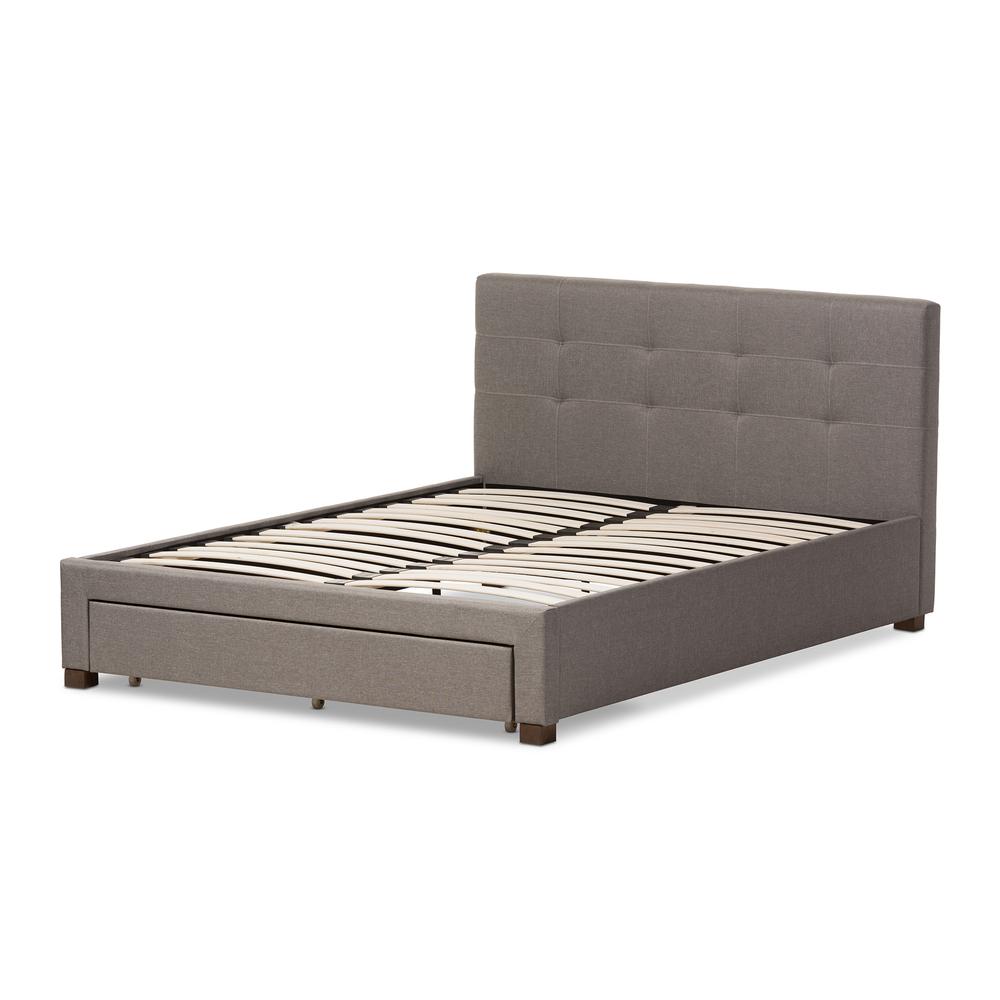 Grey Fabric Upholstered Queen Size Platform Bed with Storage Drawer. Picture 17