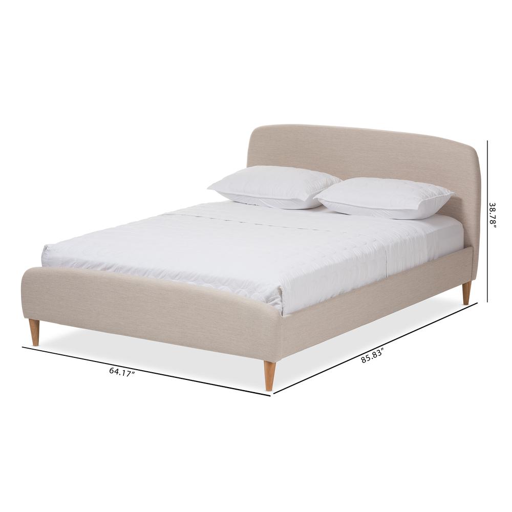 Mia Mid-Century Light Beige Fabric Upholstered Full Size Platform Bed. Picture 16