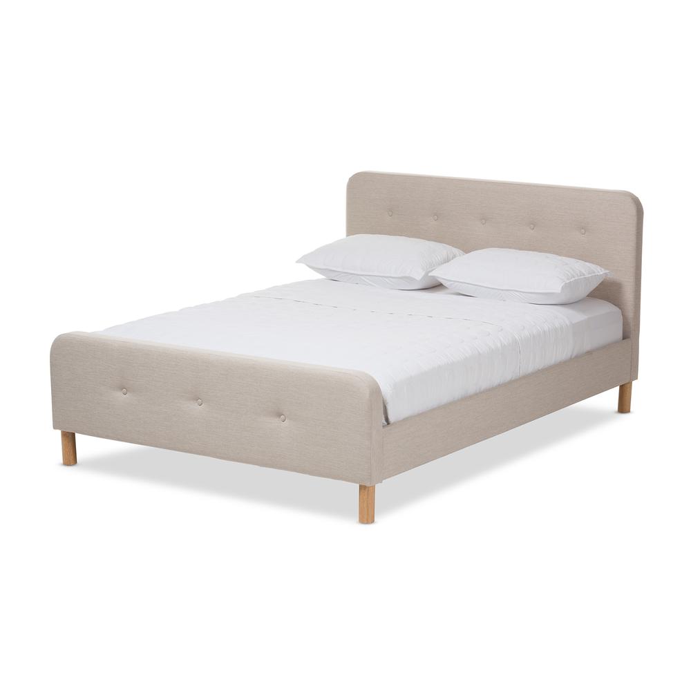 Samson Mid-Century Light Beige Fabric Upholstered Full Size Platform Bed. Picture 9