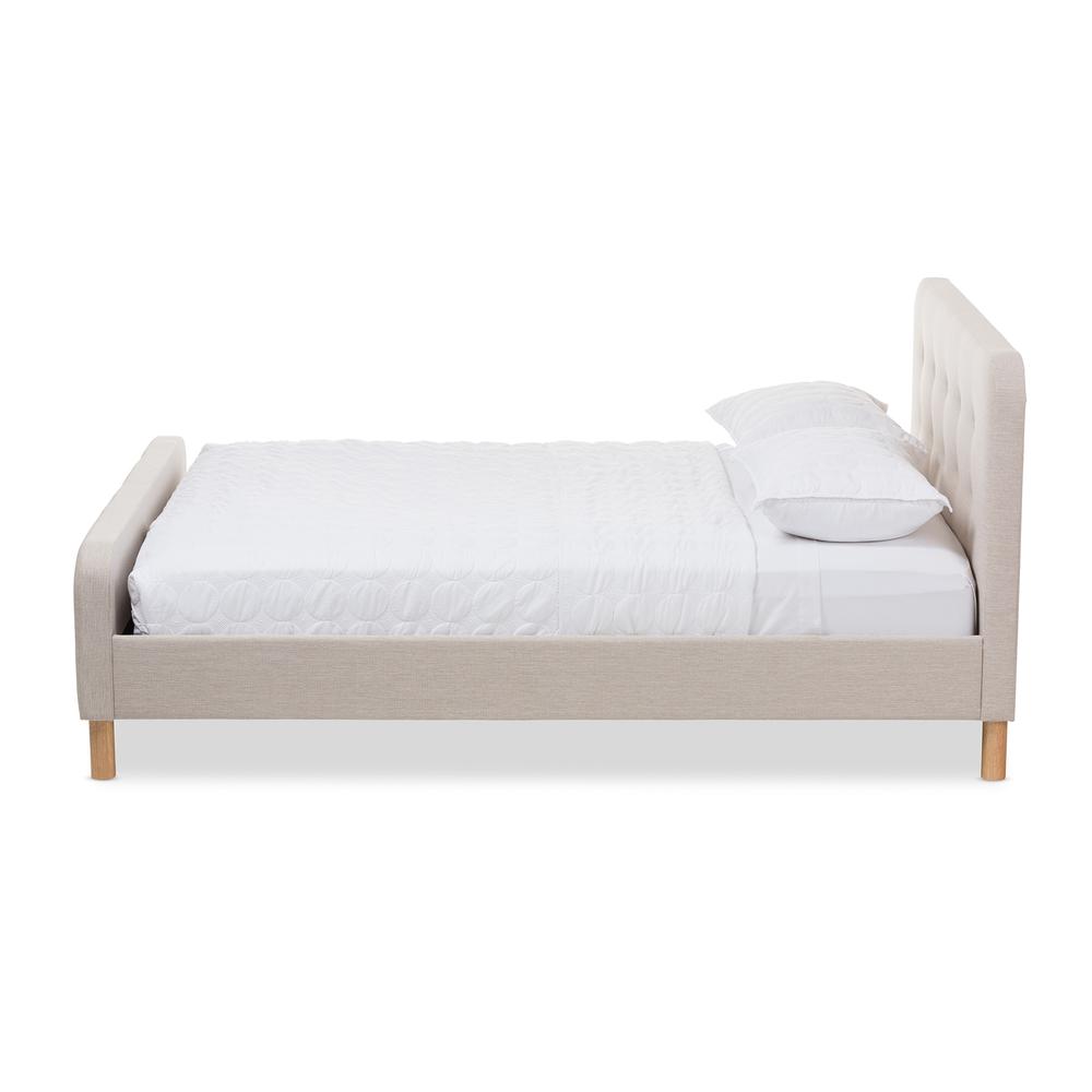 Samson Mid-Century Light Beige Fabric Upholstered Full Size Platform Bed. Picture 10