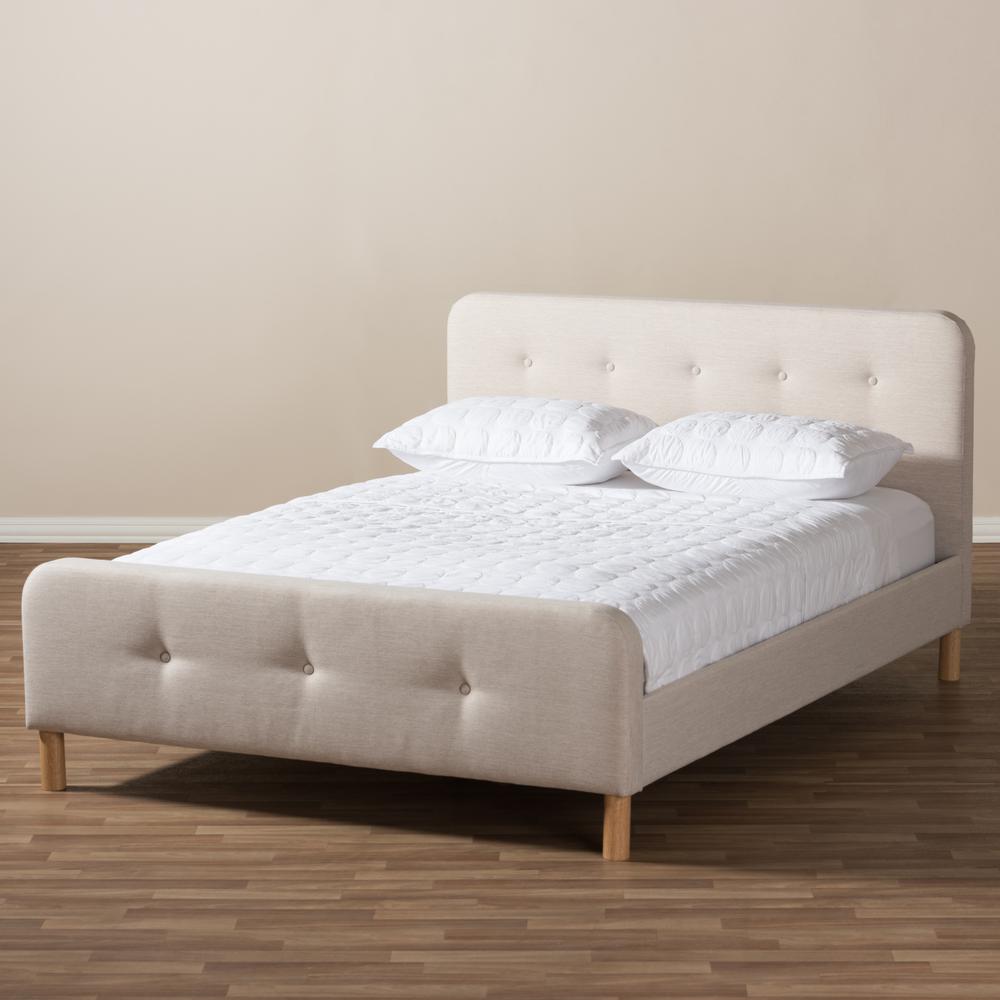 Samson Mid-Century Light Beige Fabric Upholstered Full Size Platform Bed. Picture 15