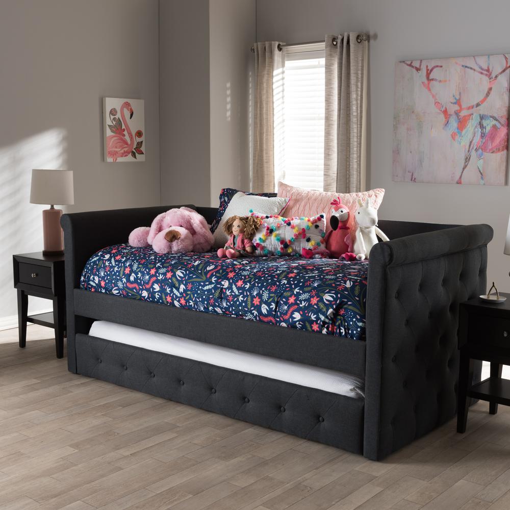 Baxton Studio Alena Modern and Contemporary Dark Grey Fabric Daybed with Trundle. Picture 23