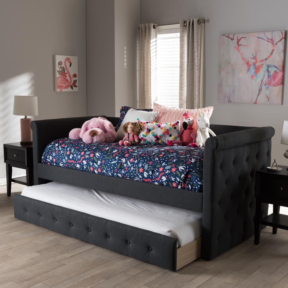 Baxton Studio Alena Modern and Contemporary Dark Grey Fabric Daybed with Trundle. Picture 24