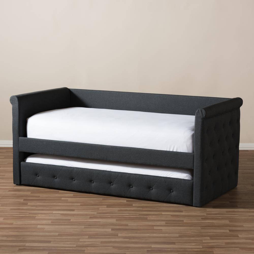 Baxton Studio Alena Modern and Contemporary Dark Grey Fabric Daybed with Trundle. Picture 25