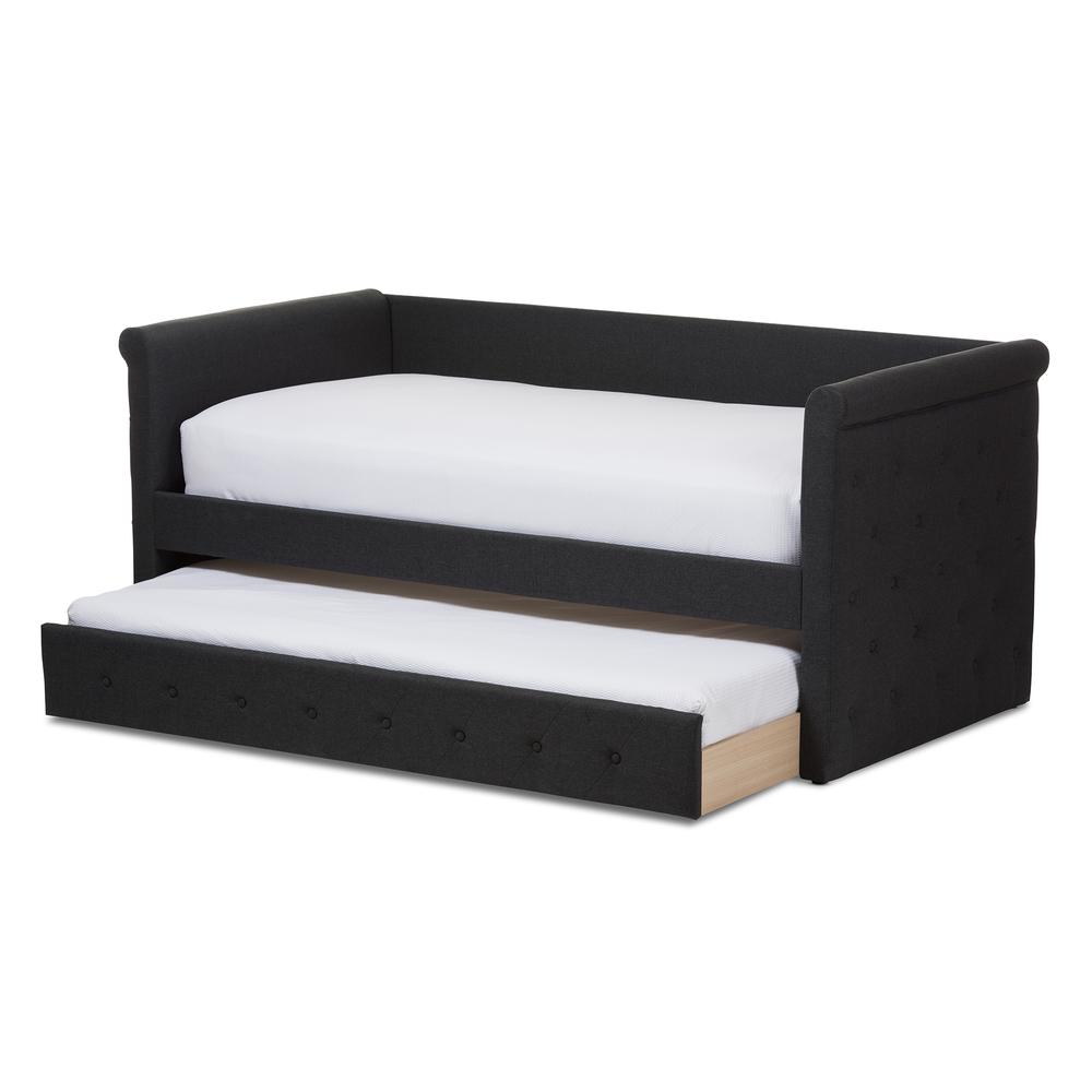 Baxton Studio Alena Modern and Contemporary Dark Grey Fabric Daybed with Trundle. Picture 15