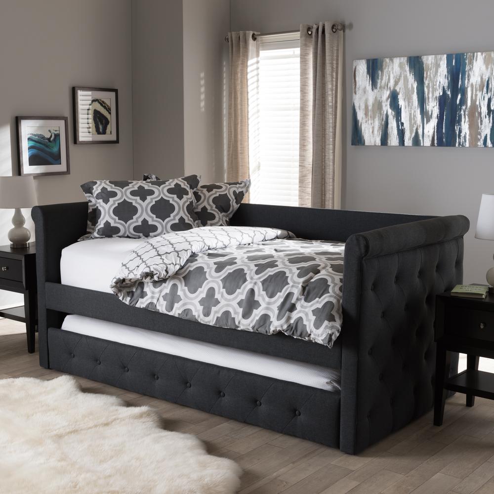 Baxton Studio Alena Modern and Contemporary Dark Grey Fabric Daybed with Trundle. Picture 21