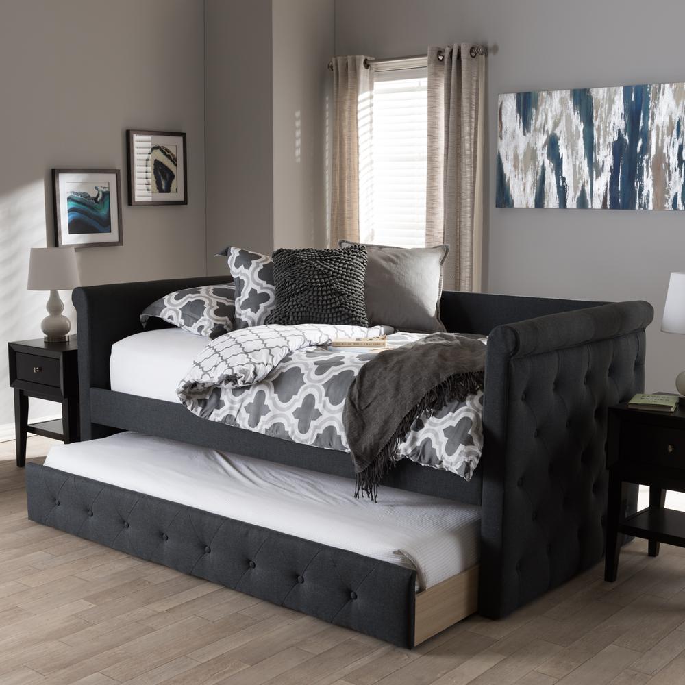 Baxton Studio Alena Modern and Contemporary Dark Grey Fabric Daybed with Trundle. Picture 22