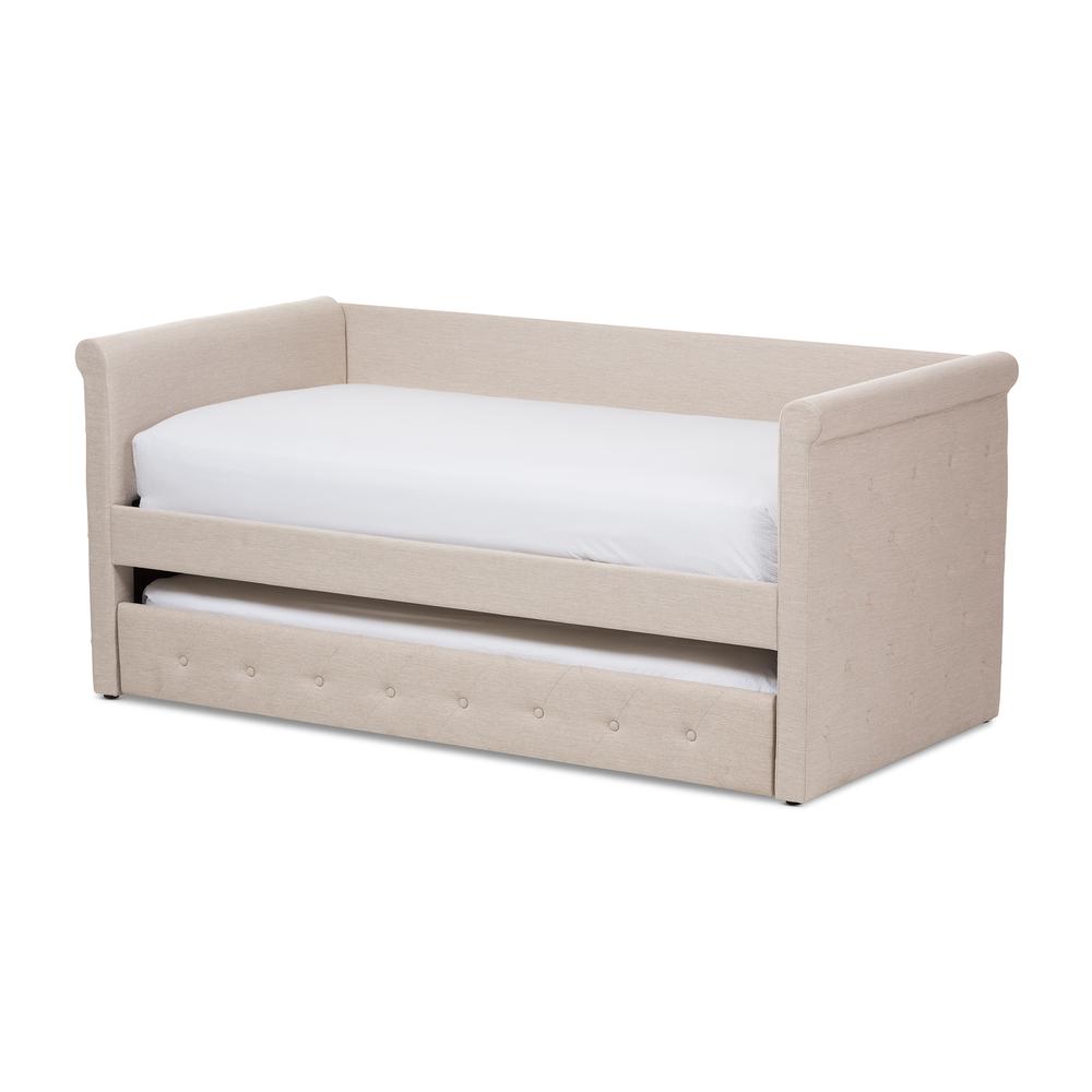 Alena Modern and Contemporary Light Beige Fabric Daybed with Trundle. Picture 14