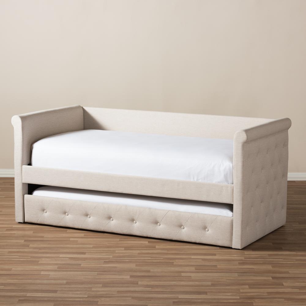 Alena Modern and Contemporary Light Beige Fabric Daybed with Trundle. Picture 25