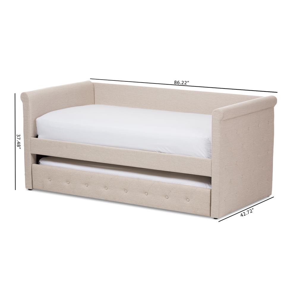 Alena Modern and Contemporary Light Beige Fabric Daybed with Trundle. Picture 26