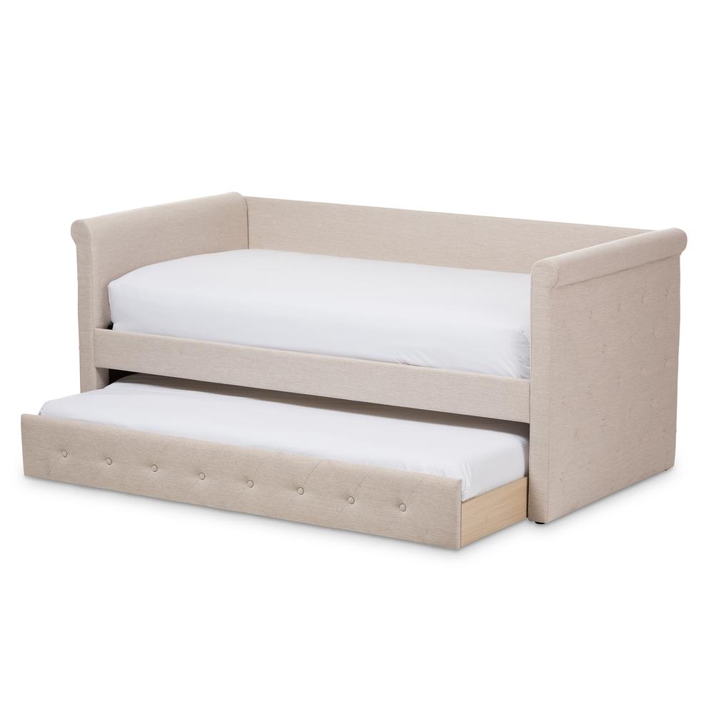 Alena Modern and Contemporary Light Beige Fabric Daybed with Trundle. Picture 15