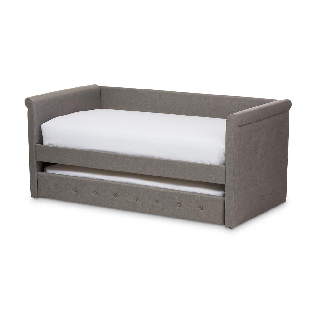 Alena Modern and Contemporary Light Grey Fabric Daybed with Trundle. Picture 14