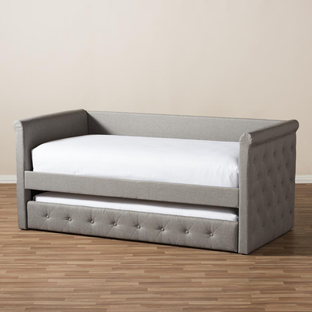 Alena Modern and Contemporary Light Grey Fabric Daybed with Trundle. Picture 25