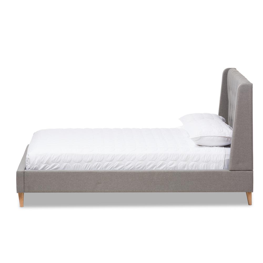 Adelaide Retro Modern Light Grey Fabric Upholstered Queen Size Platform Bed. Picture 10