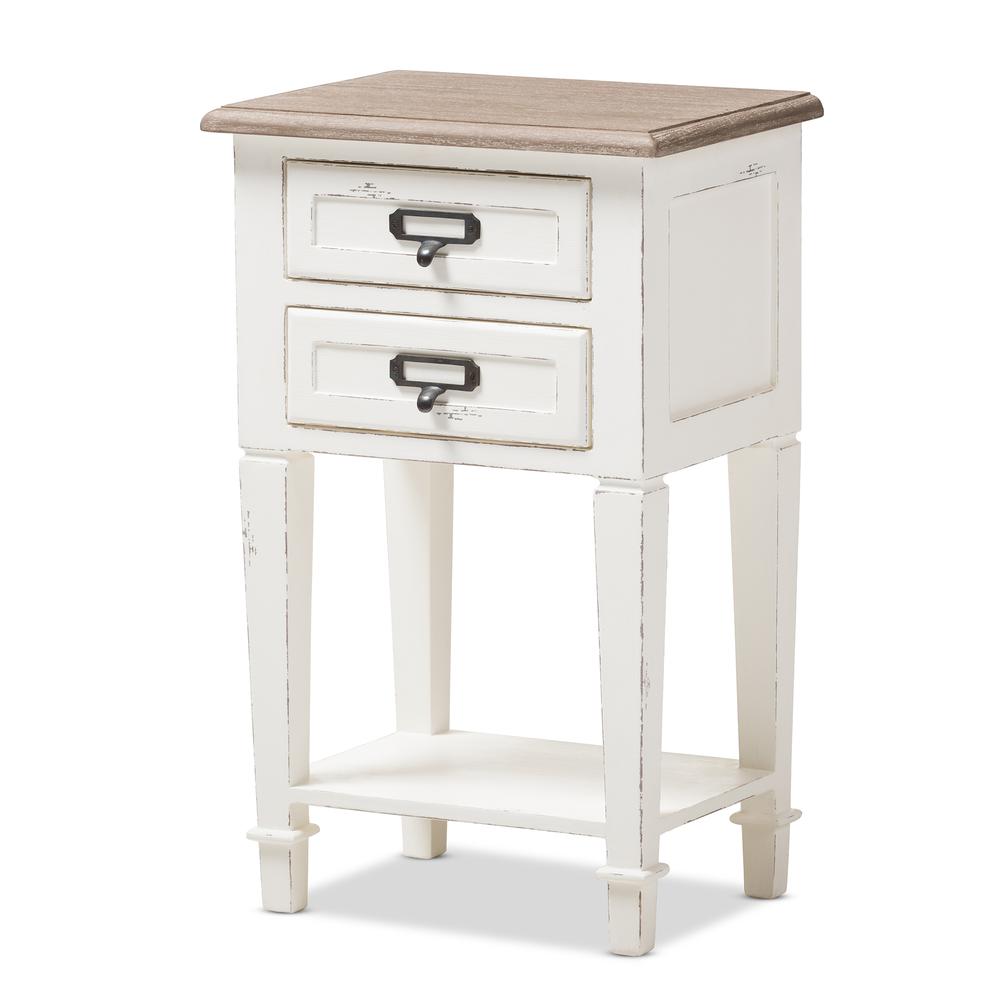 Weathered Oak and White Wash Distressed Finish Wood Nightstand. Picture 9