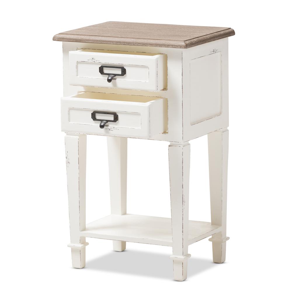 Weathered Oak and White Wash Distressed Finish Wood Nightstand. Picture 10