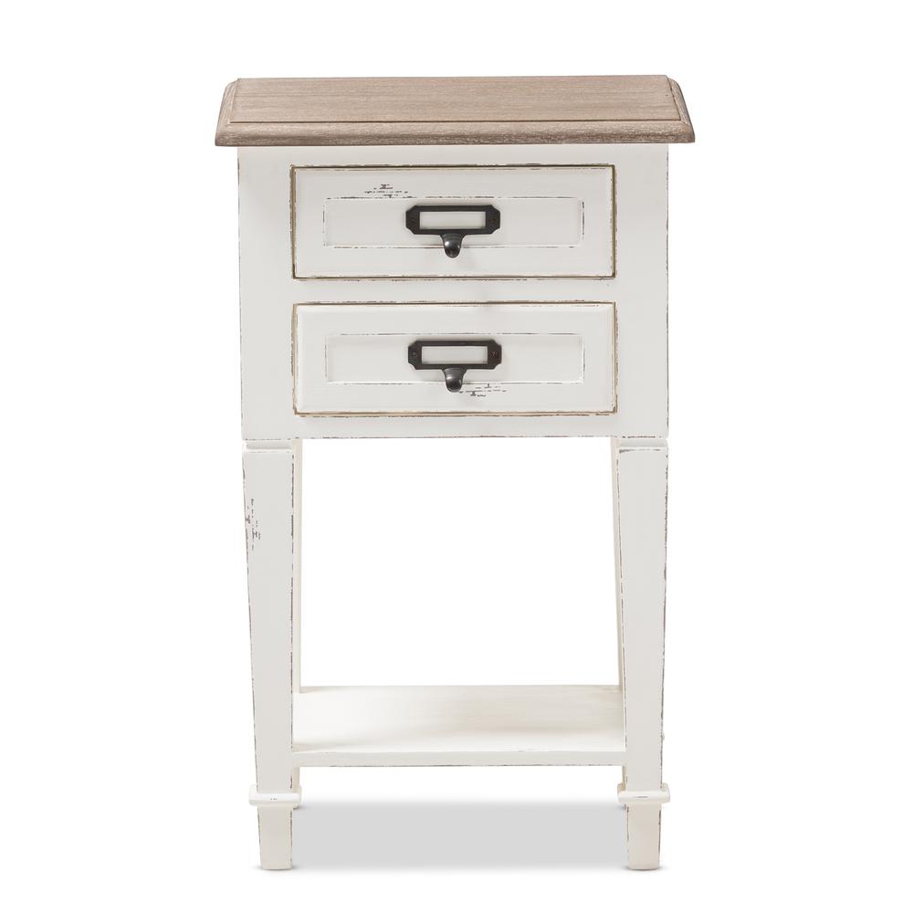 Weathered Oak and White Wash Distressed Finish Wood Nightstand. Picture 11