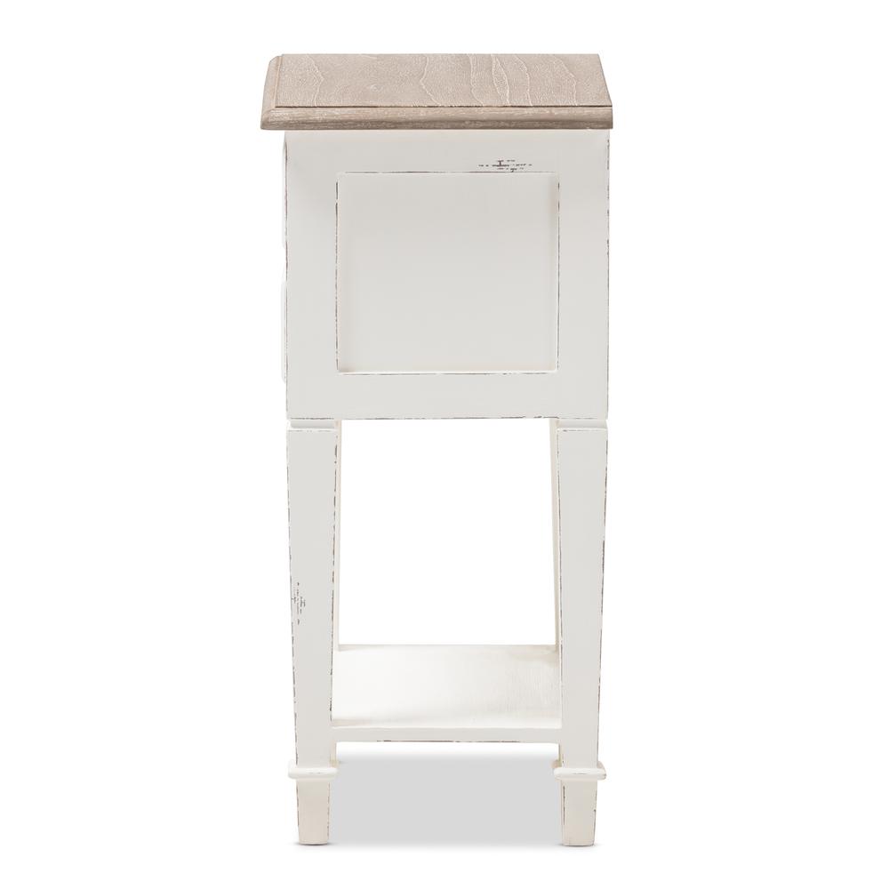 Weathered Oak and White Wash Distressed Finish Wood Nightstand. Picture 12