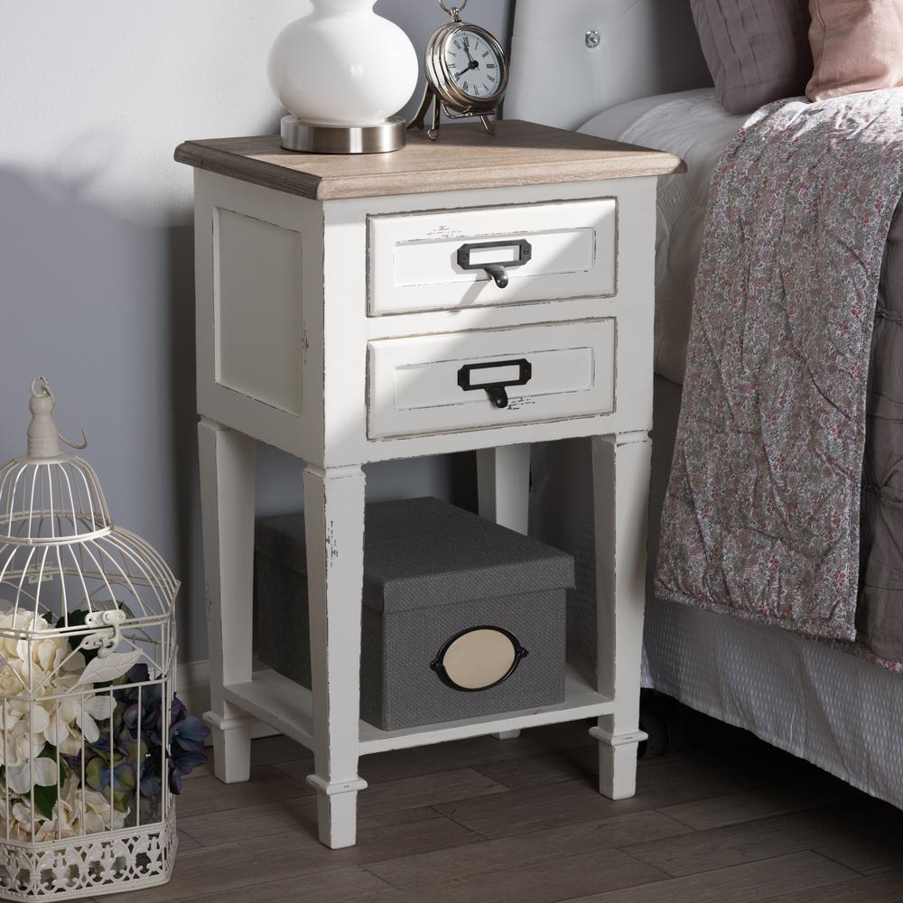 Weathered Oak and White Wash Distressed Finish Wood Nightstand. Picture 14