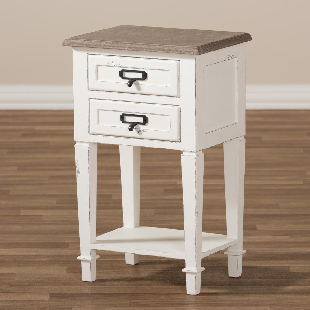 Weathered Oak and White Wash Distressed Finish Wood Nightstand. Picture 15