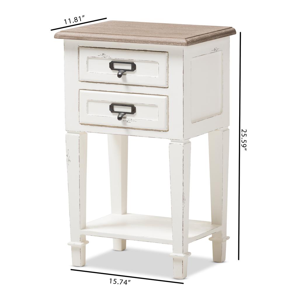 Weathered Oak and White Wash Distressed Finish Wood Nightstand. Picture 16